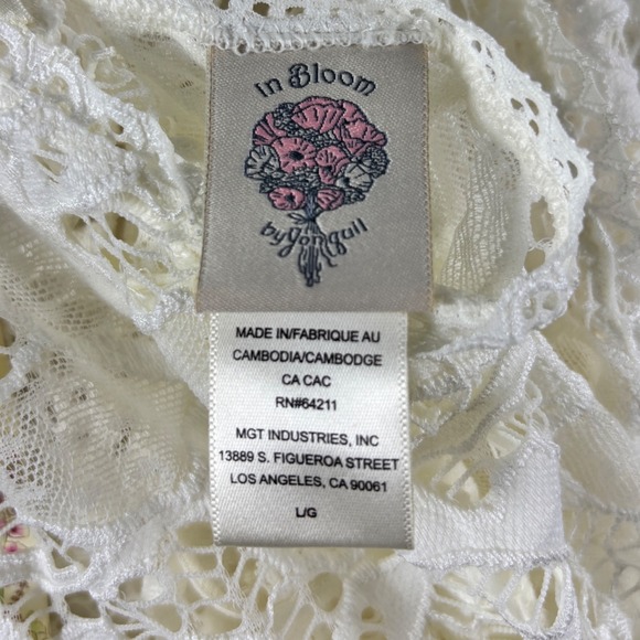 In Bloom Ivory Lace Camisole Nightie Sz L White Tank Top V Neck Criss Cross Back - Picture 10 of 10